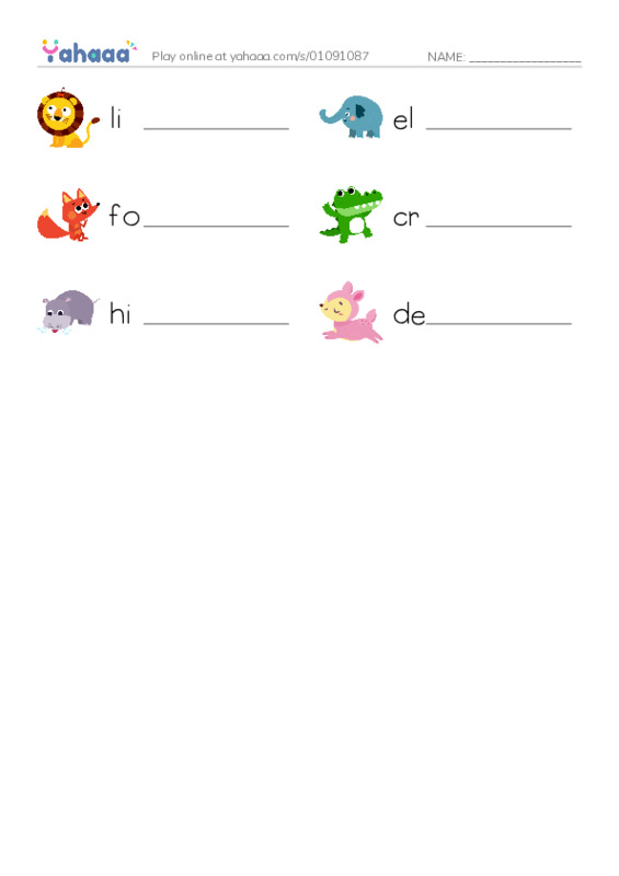 Write the word rows worksheet for zoo game