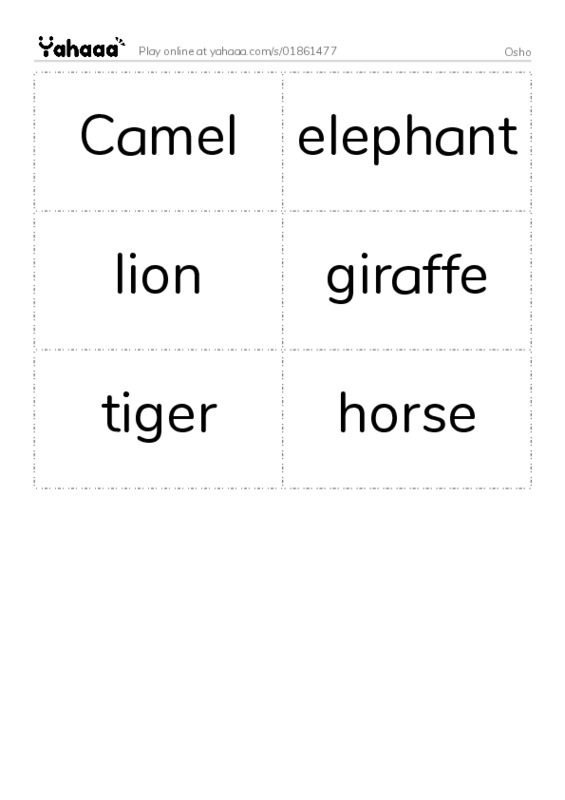 Word flashcards worksheet for Osho