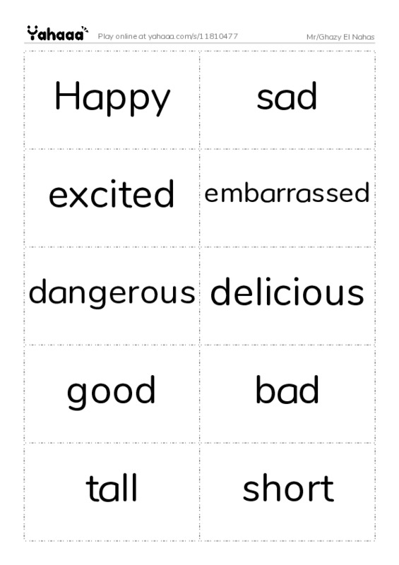 Word flashcards worksheet for Mr/Ghazy El Nahas 