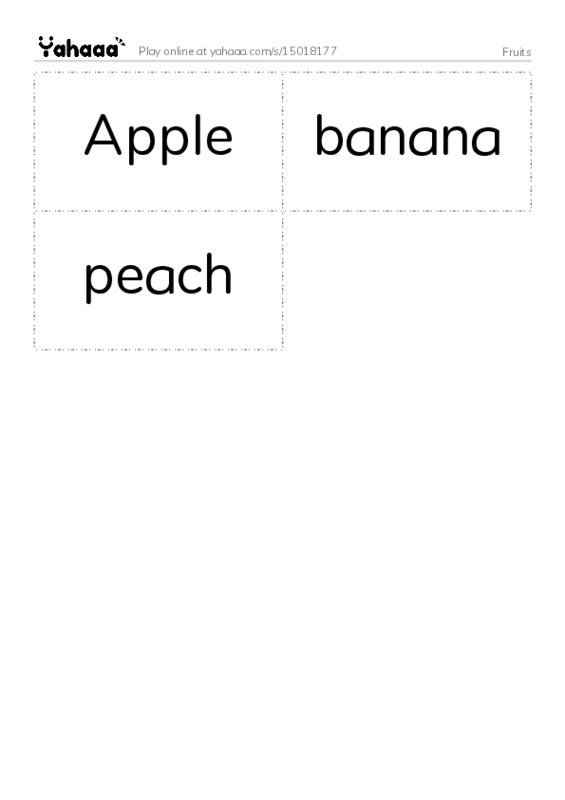 Word flashcards worksheet for Fruits