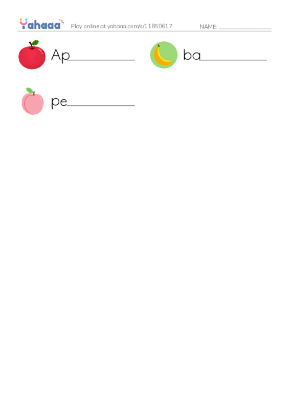 Write the word rows worksheet for Fruits