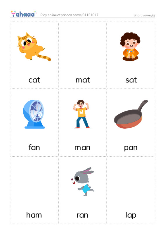 Picture flashcards worksheet for Short vowel/a/