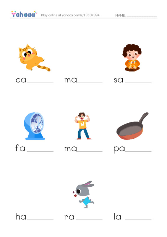 Finish the word worksheet for Short vowel/a/