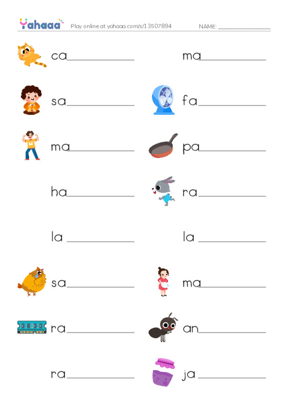 Write the word rows worksheet for Short vowel/a/