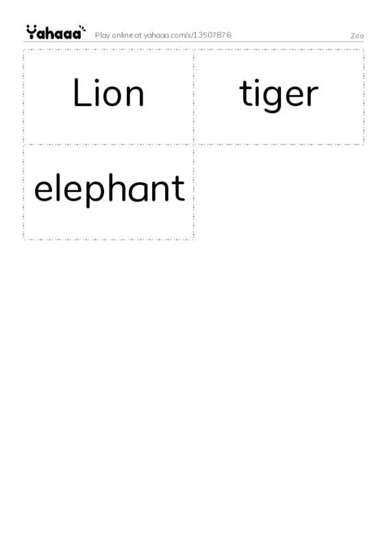 Word flashcards worksheet for Zoo