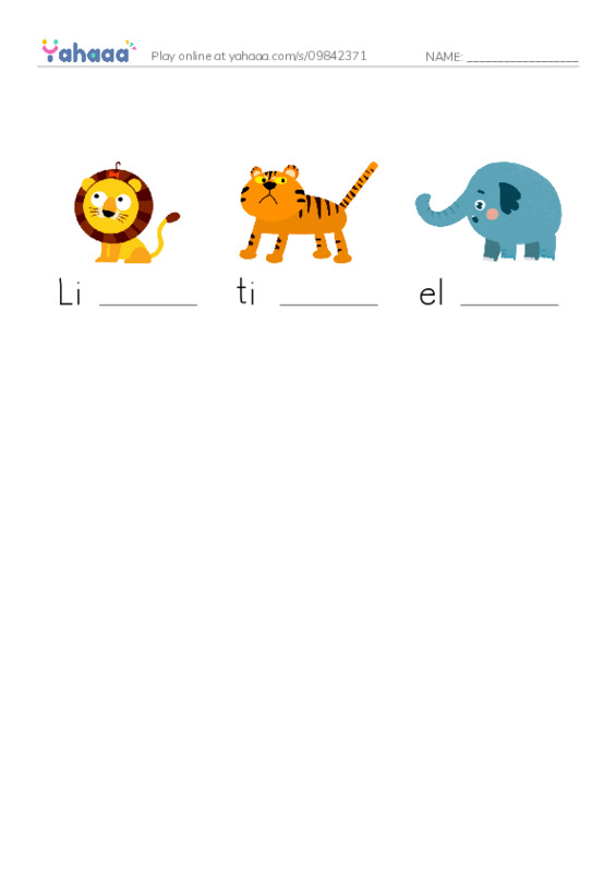 Finish the word worksheet for Zoo