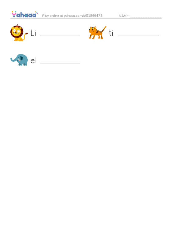 Write the word rows worksheet for Zoo