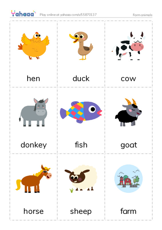 Picture flashcards worksheet for Farm animals