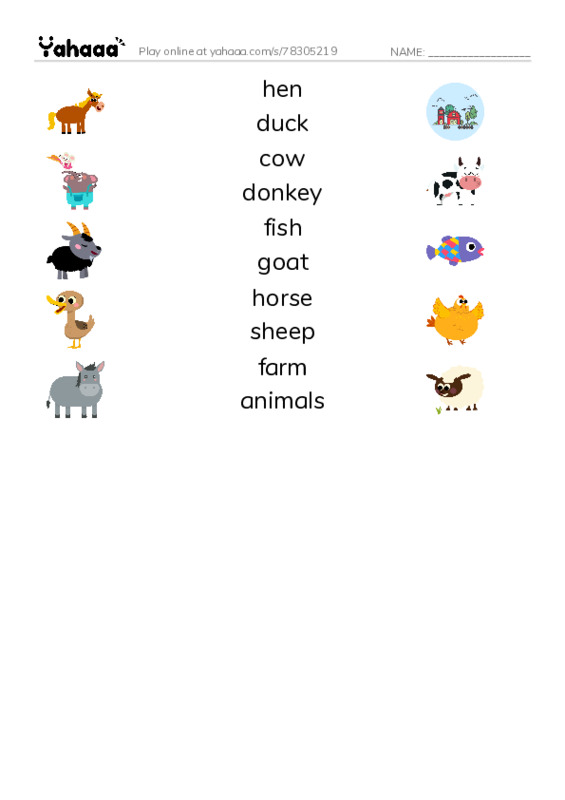 Match both sides worksheet for Farm animals