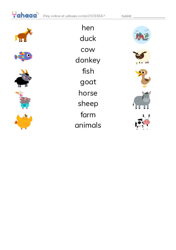 Match both sides worksheet for Farm animals