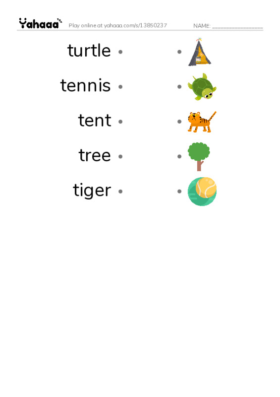 Draw a line to match worksheet for letter t