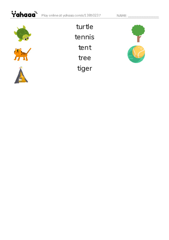 Match both sides worksheet for letter t