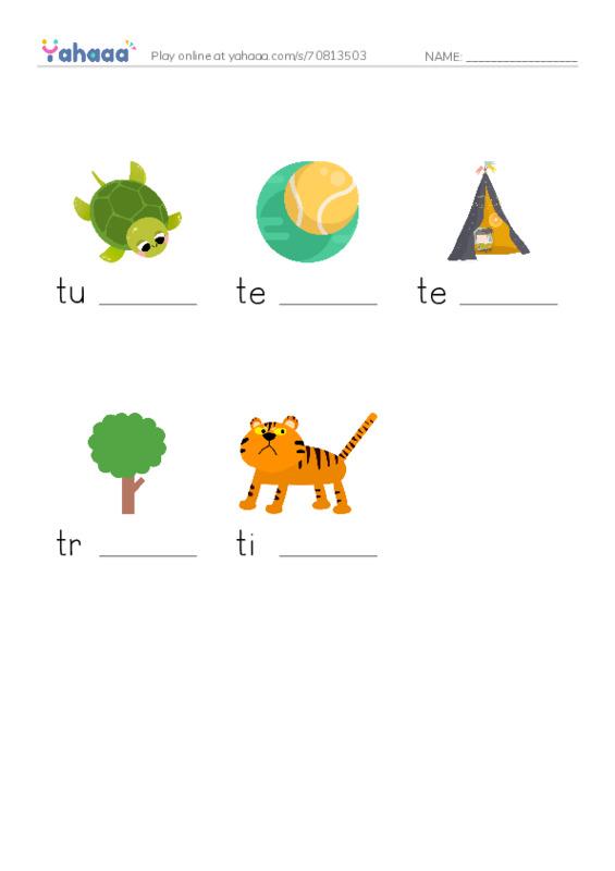 Finish the word worksheet for letter t