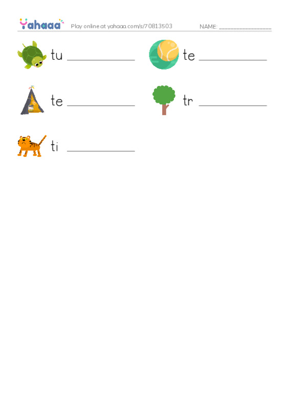 Write the word rows worksheet for letter t