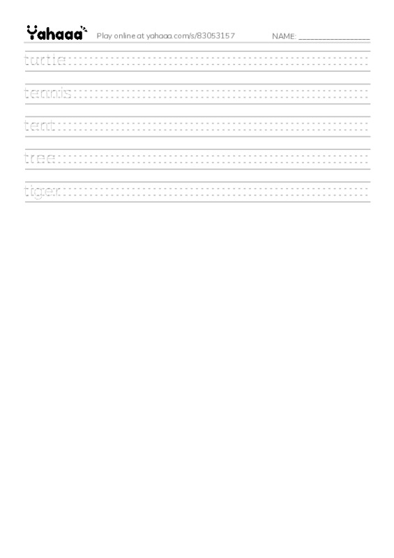 Handwriting lines worksheet for letter t