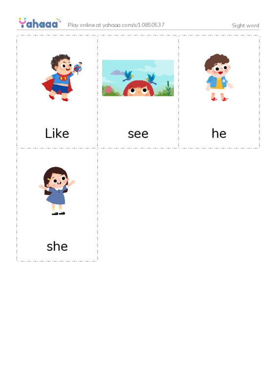 Picture flashcards worksheet for Sight word