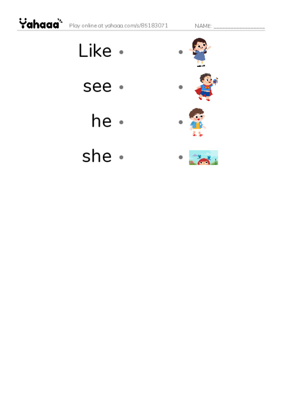 Draw a line to match worksheet for Sight word