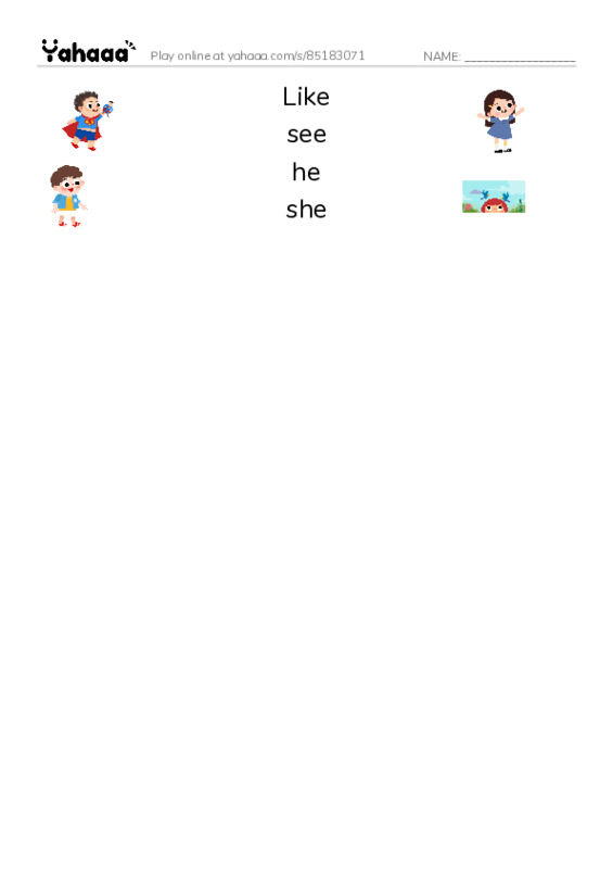 Match both sides worksheet for Sight word