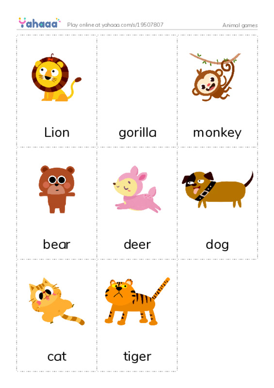 Picture flashcards worksheet for Animal games