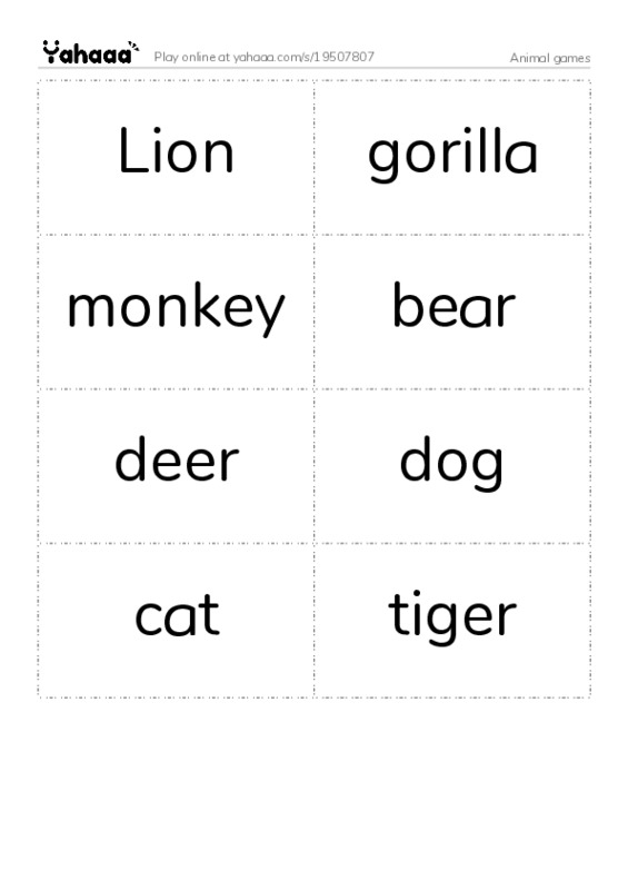 Word flashcards worksheet for Animal games