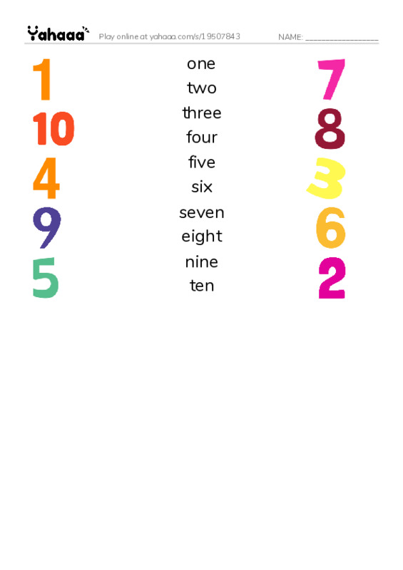 Match both sides worksheet for number