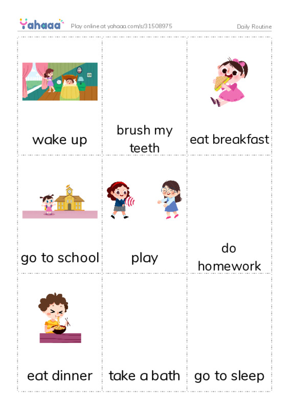 Picture flashcards worksheet for Daily Routine