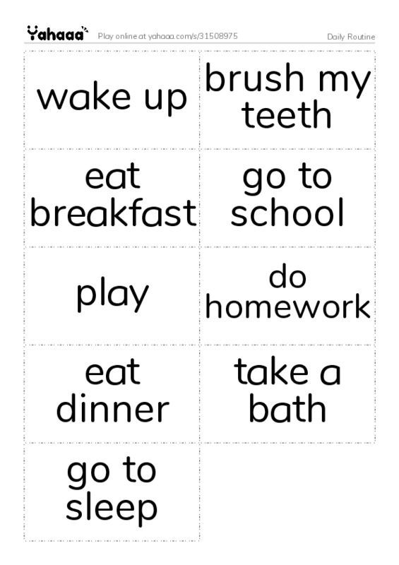 Word flashcards worksheet for Daily Routine