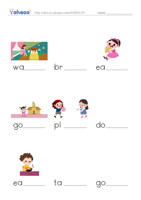 Finish the word worksheet for Daily Routine