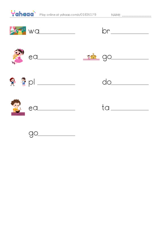 Write the word rows worksheet for Daily Routine