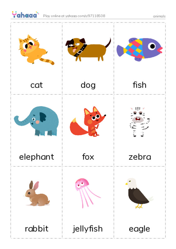 Picture flashcards worksheet for animals