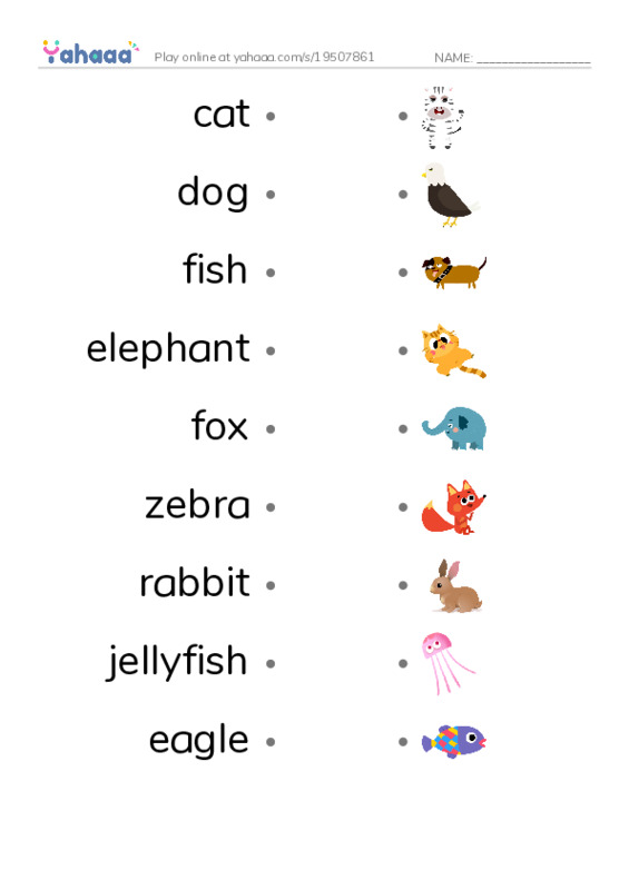 Draw a line to match worksheet for animals