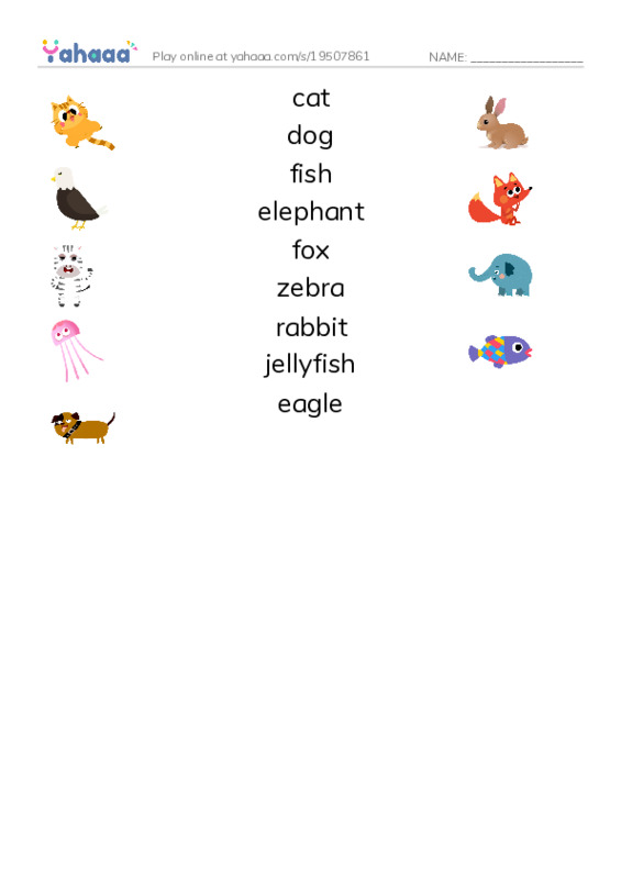 Match both sides worksheet for animals