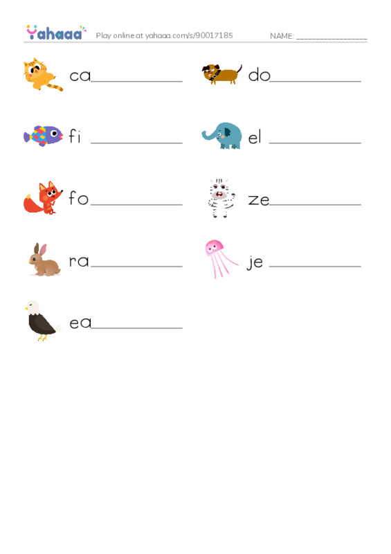 Write the word rows worksheet for animals