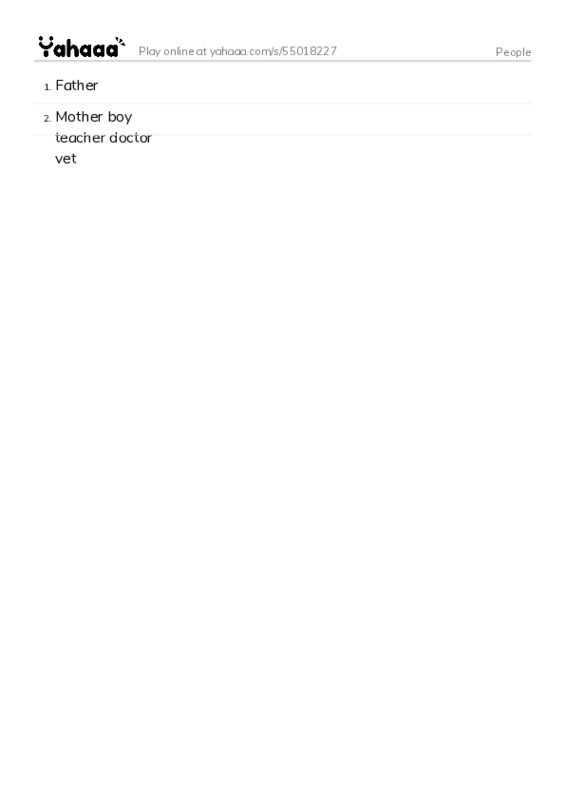 Word list with meanings worksheet for People