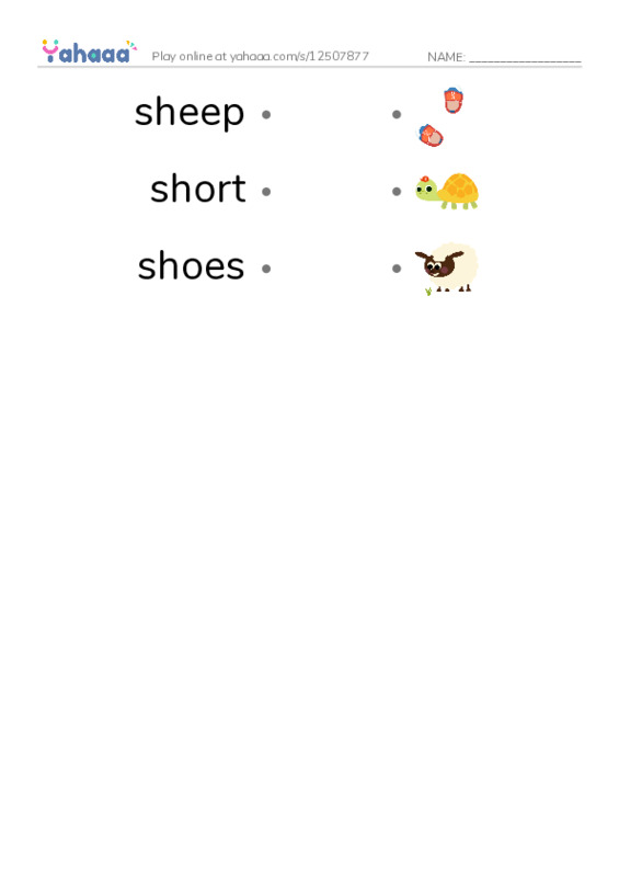 Draw a line to match worksheet for sh words
