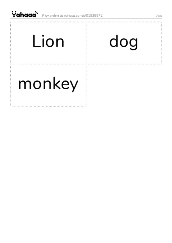 Word flashcards worksheet for Zoo
