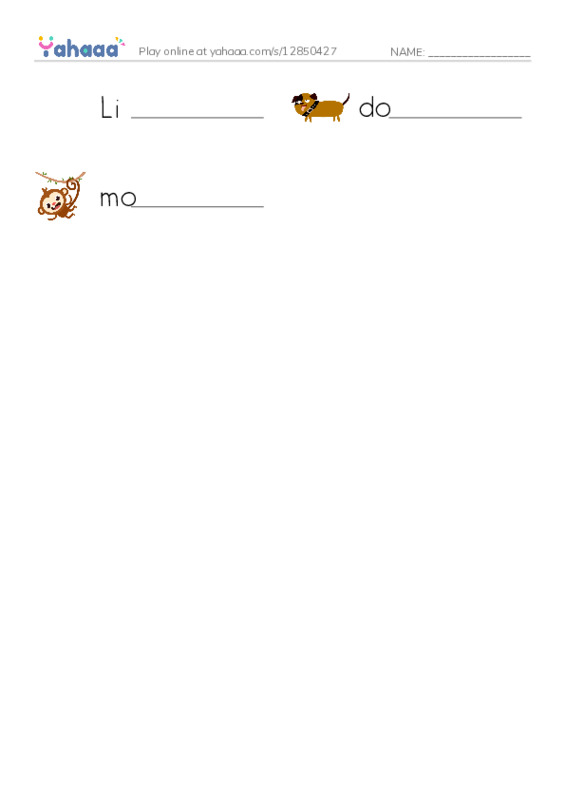 Write the word rows worksheet for Zoo