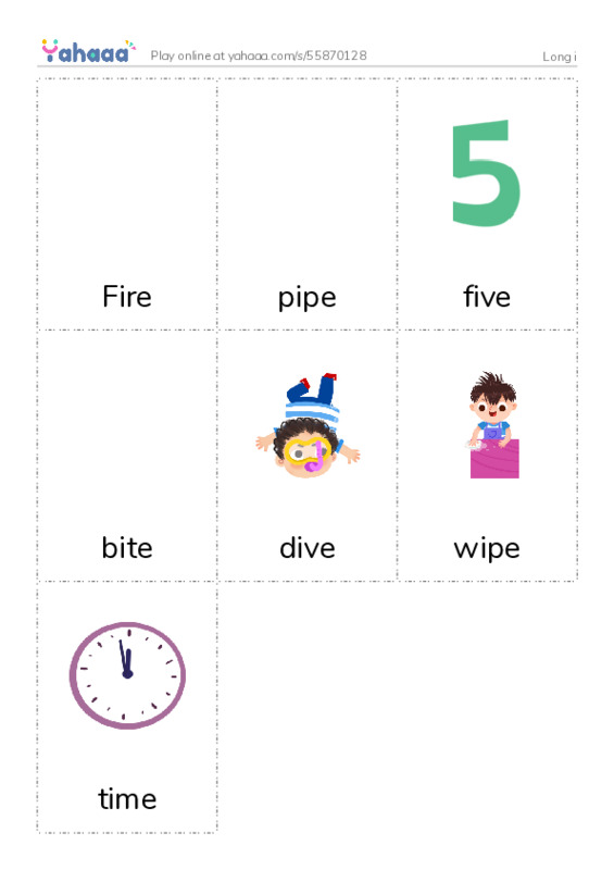 Picture flashcards worksheet for Long i