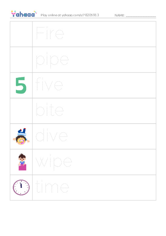 Picture and word rows worksheet for Long i