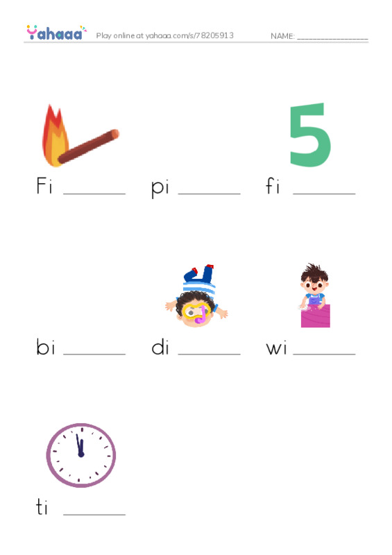 Finish the word worksheet for Long i