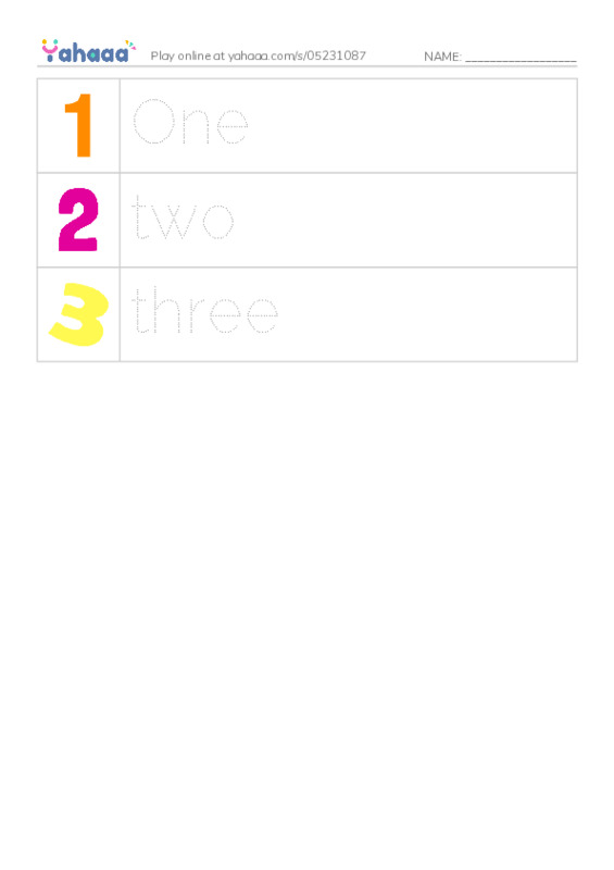 Picture and word rows worksheet for Numbers