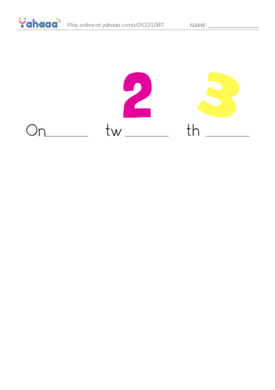 Finish the word worksheet for Numbers