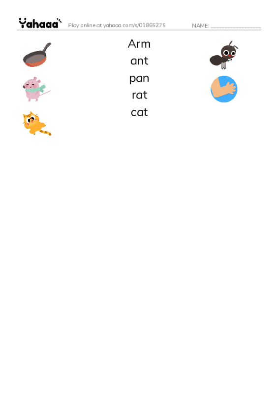Match both sides worksheet for Short a
