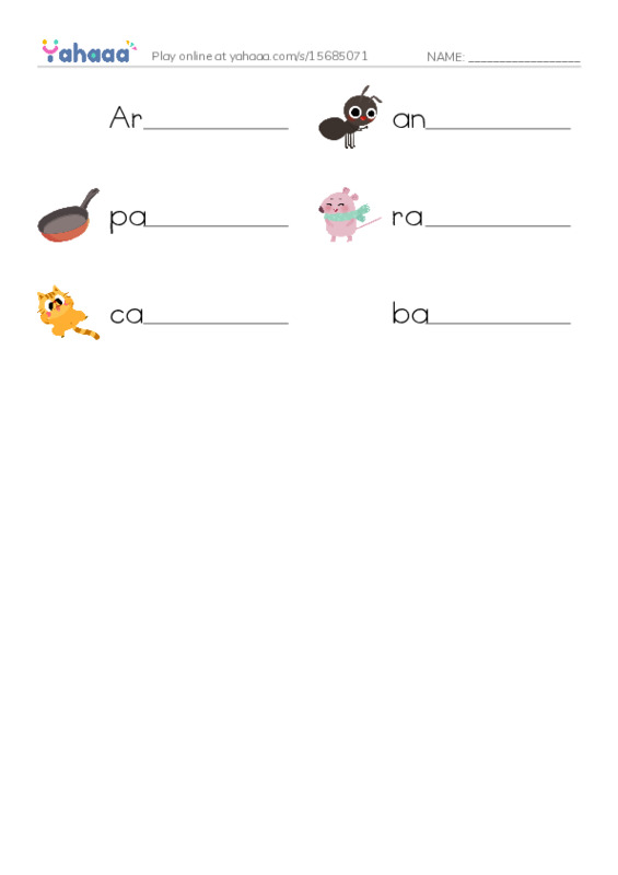 Write the word rows worksheet for Short a