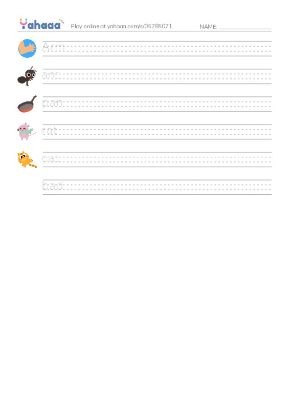 Handwriting lines worksheet for Short a