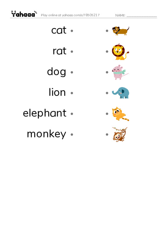 Draw a line to match worksheet for animals