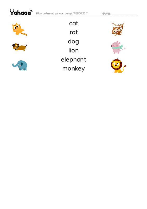 Match both sides worksheet for animals