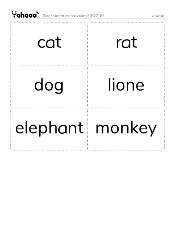 Word flashcards worksheet for animals