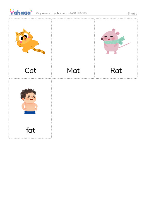 Picture flashcards worksheet for Short a