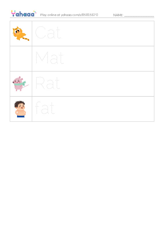 Picture and word rows worksheet for Short a
